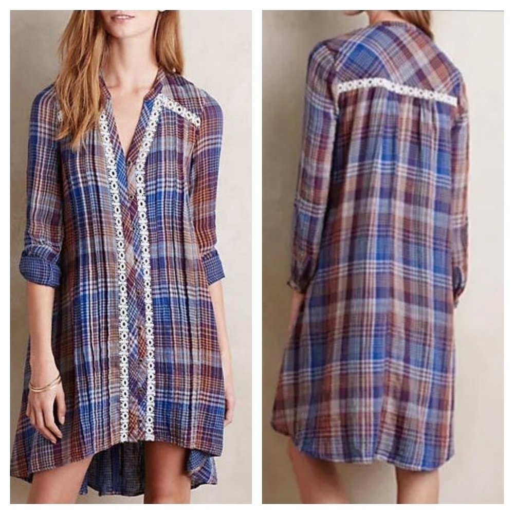 Holding Horses | Anthropologie Plaid Crochet Tunic Dress - Picture 2 of 10